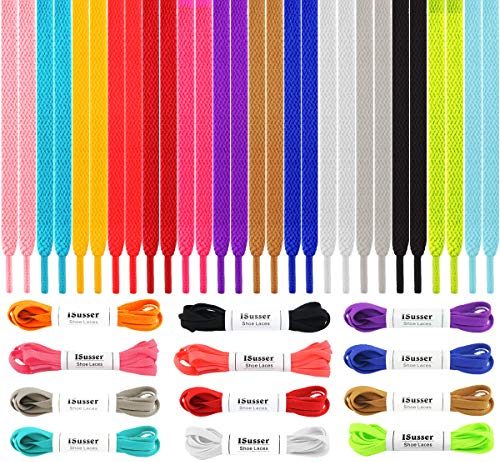 isusser 15 pairs 45 flat coloured athletic shoe laces for sneakers skate