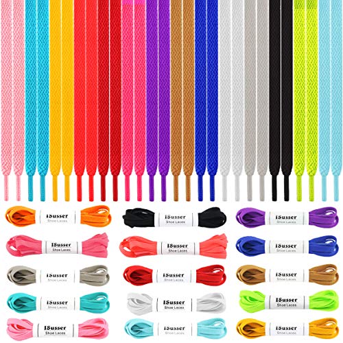 isusser 15 pairs 45 flat coloured athletic shoe laces for sneakers skate