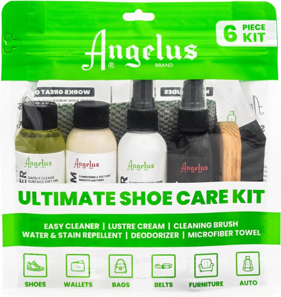 Angelus Ultimate Sneaker Cleaner Kit, Leather Cleaner, Protector, Deodorizer, Conditioner, Brush,  Cloth- Also Great for Boots, Furniture, Car Interior- 6 Piece Set