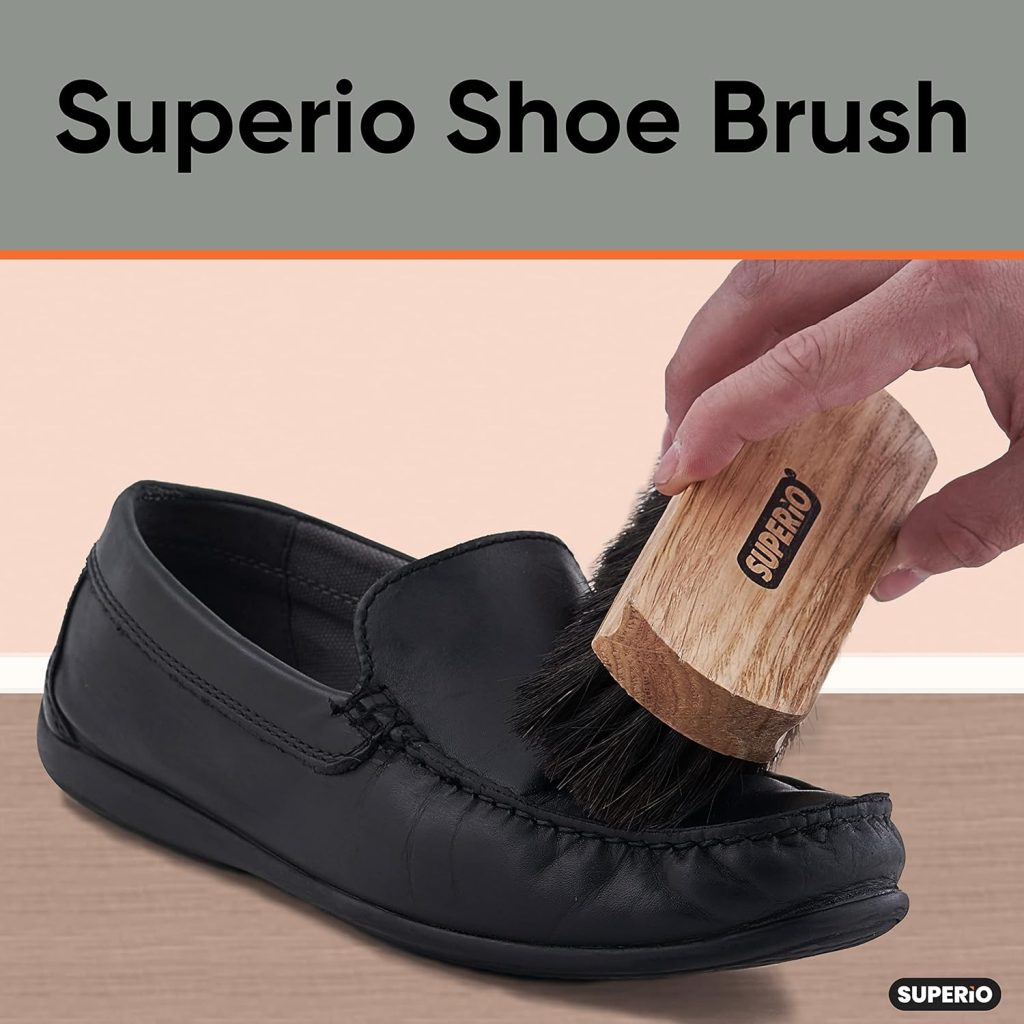 Superio Shoe Brush - Premium 7 Soft Bristles - Ideal for Cleaning and Polishing Shoes and Boots - Creates an Inimitable Shine on Leather - Sturdy and Durable