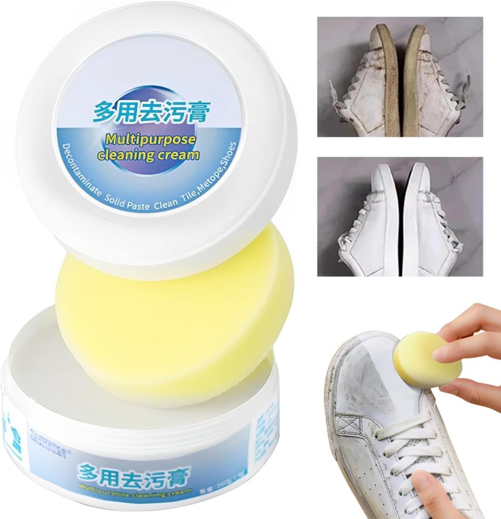 2023 New Multi-functional Cleaning and Stain Removal Cream, White Shoe Cleaning Cream with Sponge, Multipurpose Cleaning Cream, White Shoe Cleaner, Shoes Decontaminate Solid Paste (1pc with sponge)