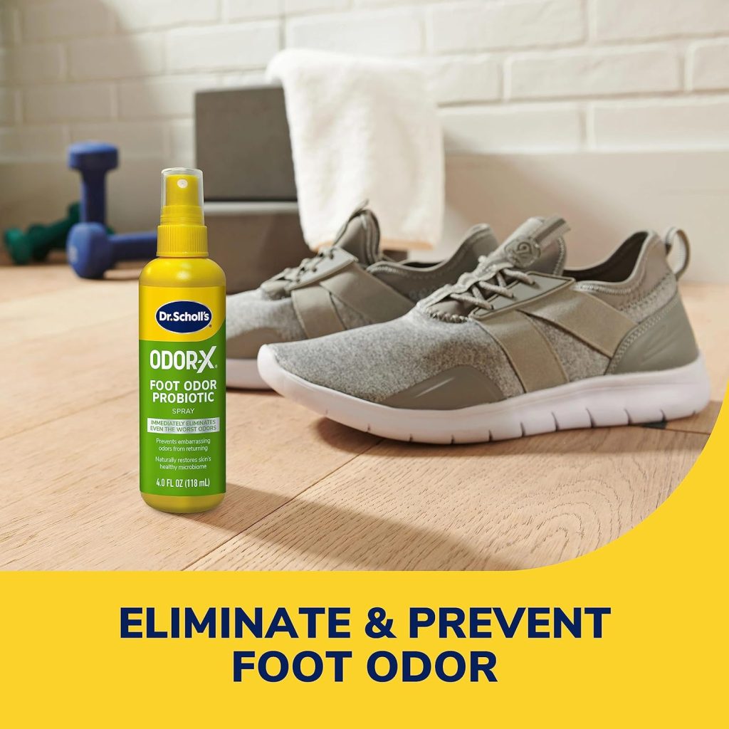 Dr. Scholls ODOR-X FOOT ODOR PROBIOTIC SPRAY, 4 oz // Immediately Eliminates The Worst Odors - Prevents Embarrasing Odors From Returning - Restores Skins Microbiome