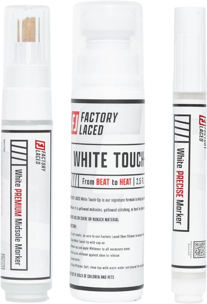 FACTORY LACED Shoe Whitener Bundle - White Shoe Cleaner Includes: White Touch Up, Premium Midsole Marker and Precise White Marker - Safe on Leather, Canvas, Vinyl, Nylon and More