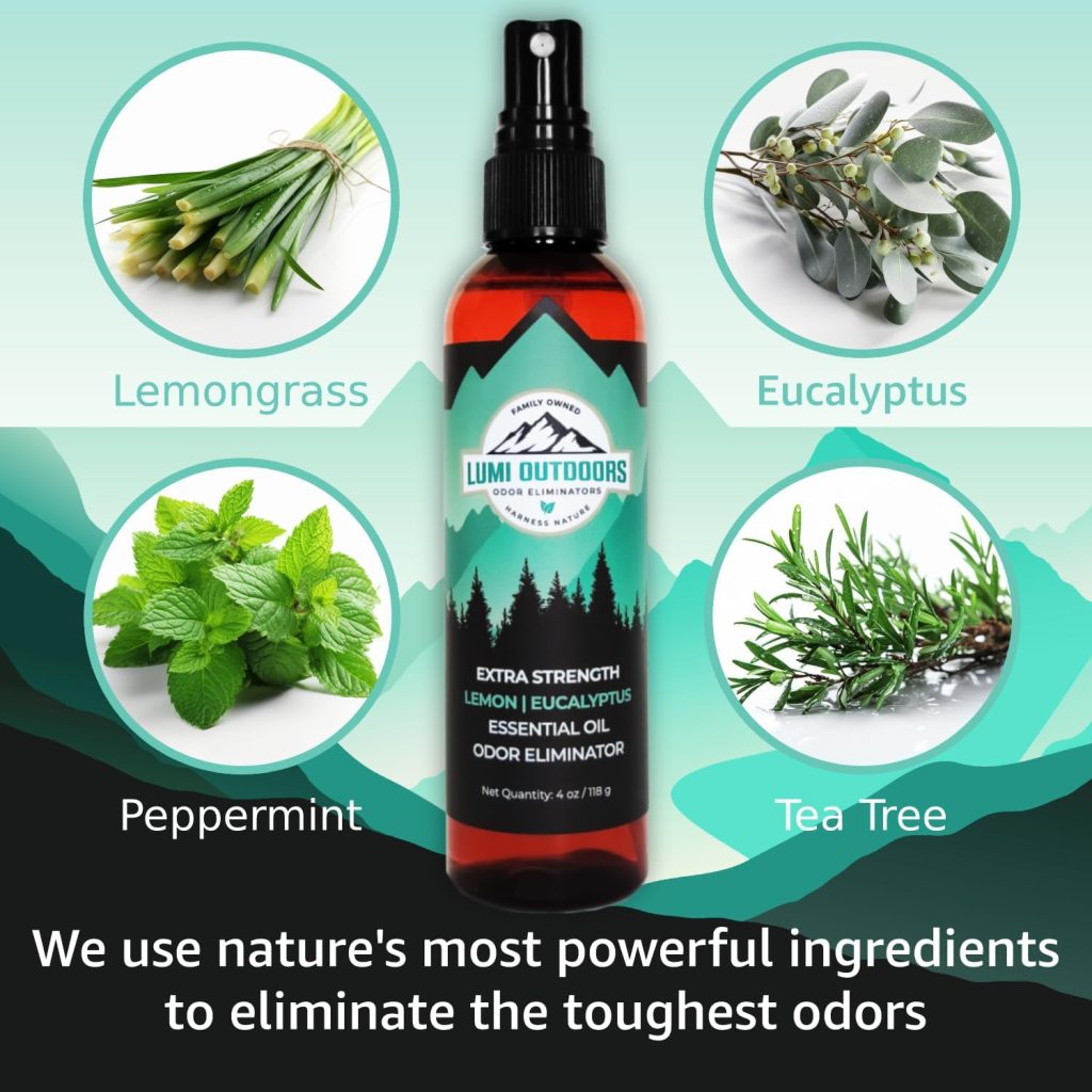 Lumi Outdoors Shoe Deodorizer  Foot Odor Eliminator Spray - Natural Shoe Smell Eliminator - Extra Strength Eucalyptus Lemongrass Freshener