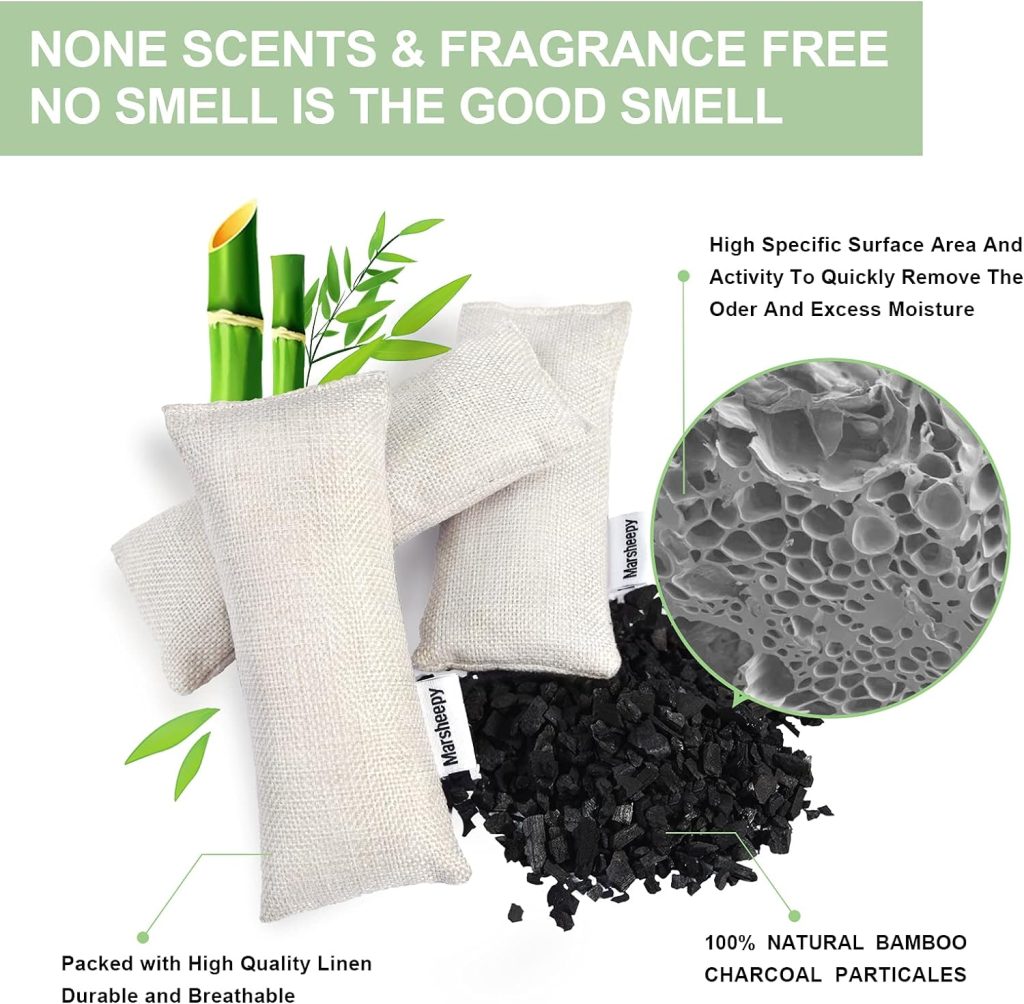 Marsheepy Natural Bamboo Charcoal Bags, Shoe Deodorizer and Odor Remover / Eliminatorr, 100% Smell Remover (60g X 6 PACK)