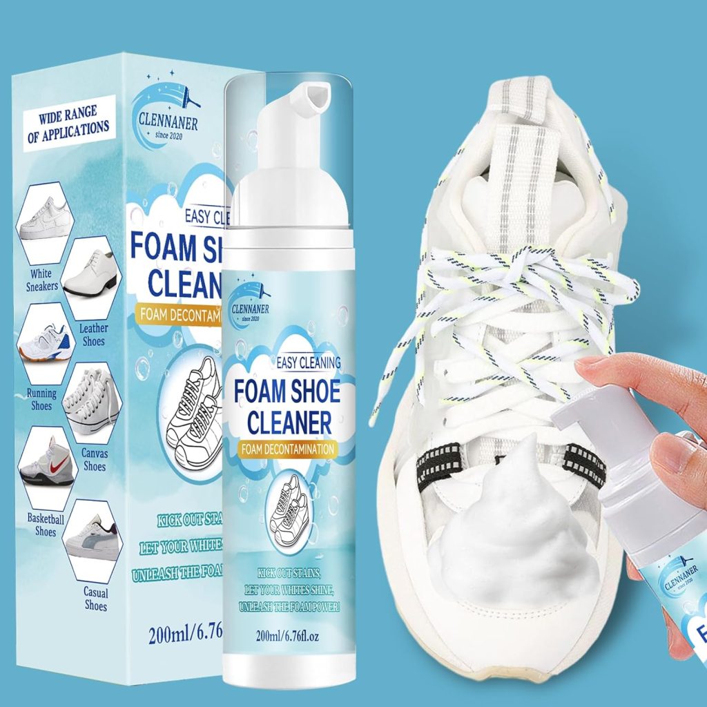 Shoe Cleaning Kit, 6.76 Oz White Shoe Cleaner Removes Dirt and Stain, Shoe Cleaner Sneakers Kit with Brush and Towel, Shoe Cleaner Work on White Shoes, Leather, Knit, Boots, Canvas, Suede, PU, Fabric.