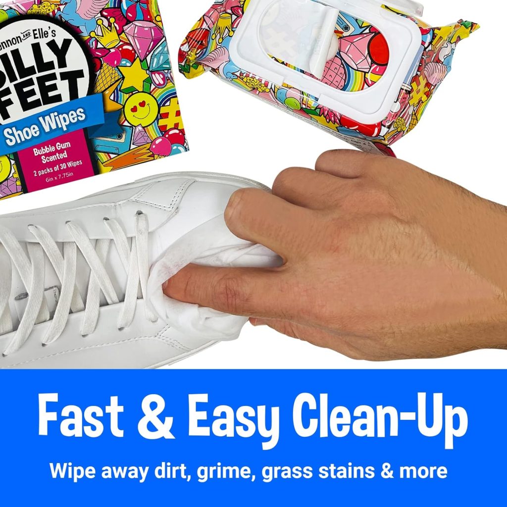 Shoe Wipes Cleaner Sneaker - 2 Packs of 30 Quick Instant Clean Shoe Cleaner Wipes Sneaker Cleaner White Shoes Tennis Canvas Leather and More Resealable Travel Bags Bubble Gum Scented Cleaning