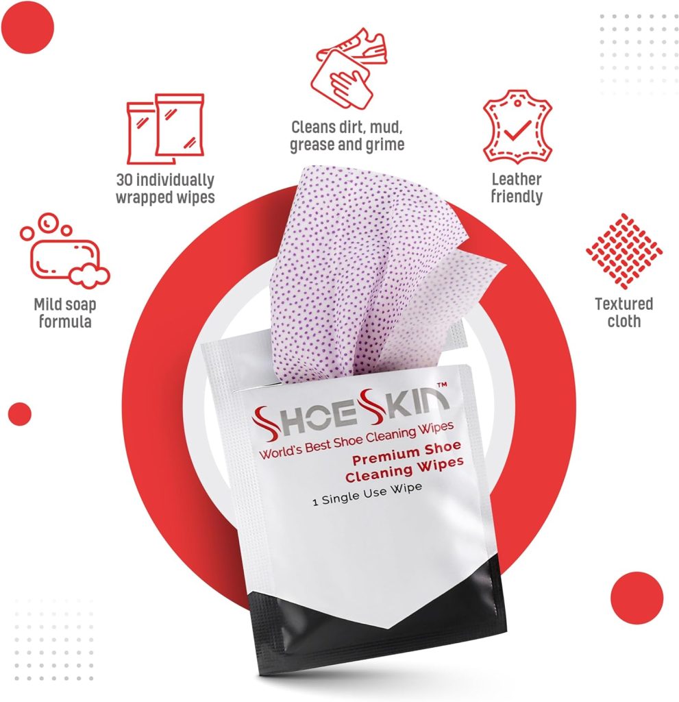 SHOESKIN Shoe Cleaning Wipes (30 Count) - Textured Sneaker Cleaning Wipes Great for Travel - Works for All Shoes and Sneakers