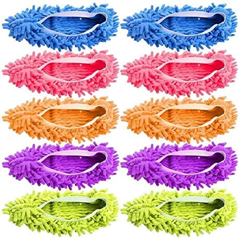 Tamicy Mop Slippers Shoes 5 Pairs (10 Pieces) - Microfiber Cleaning House Mop Slippers Floor Cleaning Tools Shoe Cover Soft Washable Reusable Microfiber Foot Socks Floor Cleaning Tools Shoe Cover