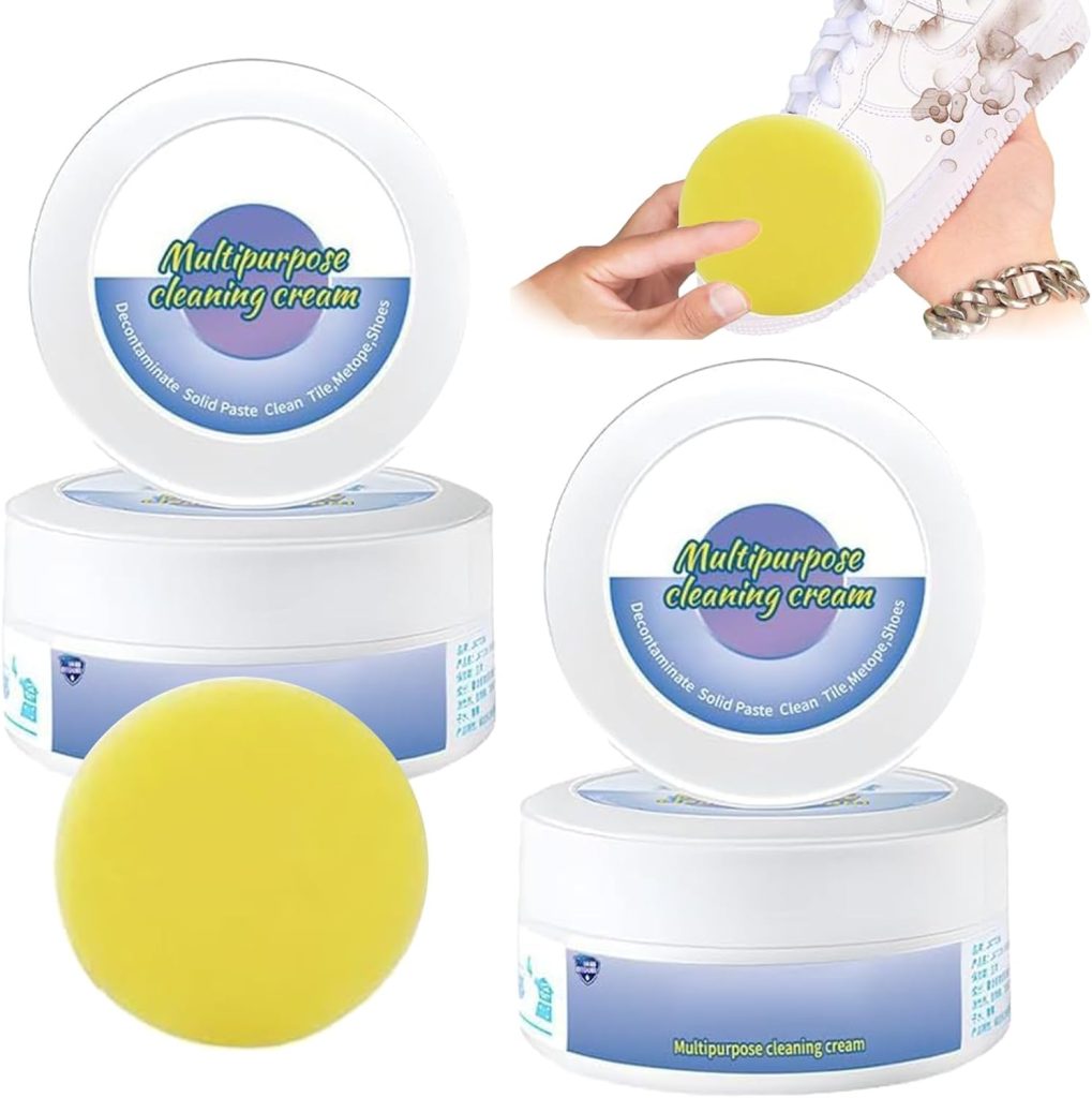2pcs Multi Functional Cleaning and Stain Removal Cream,White Shoe Cleaning Cream with Sponge, Multipurpose Cleaning Gleaning Cream White Shoe Cleaner Decontaminate Solid Paste