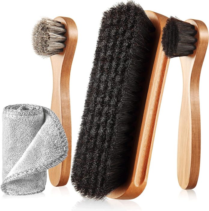 4 pcs horsehair shine shoes brush kit polish dauber applicators cleaning leather shoes boots care brushes suede cleaner 1 4