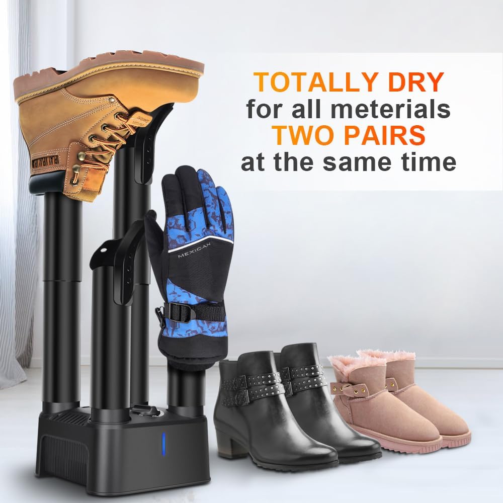 AirChoice Boots Dryer, Portable Quiet shoes  Glove Dryer with Heat Blower, Timer, Detachable Racks, Quick Drying, Eliminate Bad Smell, 4 Boot Warmer for Shoes, Gloves, Hats, Socks, Ski Boots, Socks
