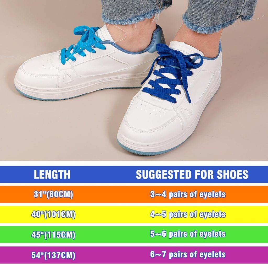 Auihiay 16 Pairs 31 40 45 54 Flat Colored Shoelaces Shoestrings for Sneakers Skate Shoes Sport Shoes Boots