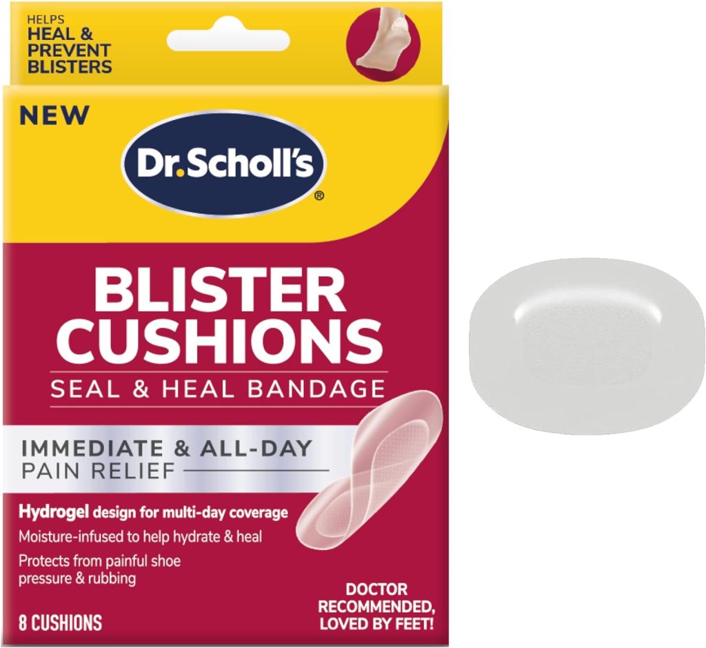 Dr. Scholls Blister Cushions Seal  Heal Bandage with Hydrogel Technology, 8 ct // Immediate  All-Day Pain Relief, Thin, Flexible  Nearly Invisible, Moisture-Infused