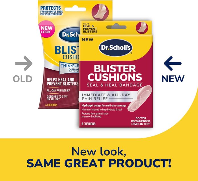 dr scholls blister cushions seal heal bandage with hydrogel technology 8 ct immediate all day pain relief thin flexible 1 2