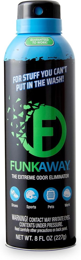 FunkAway Aerosol Spray, 8 oz., Extreme Odor Eliminator Spray, Ideal for Shoe Smells, Pet Odors and Bulky Stuff that Wont Fit in the Wash; Attacks Musty Odors at the Source