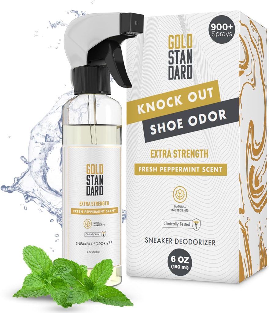 Gold Standard Natural Sneaker Deodorizer Spray - 6 Oz. Shoe Odor Spray - Shoe Smell Eliminator Provides Extra Strength  Long Lasting Fresh Peppermint - Shoe Deodorizer Spray