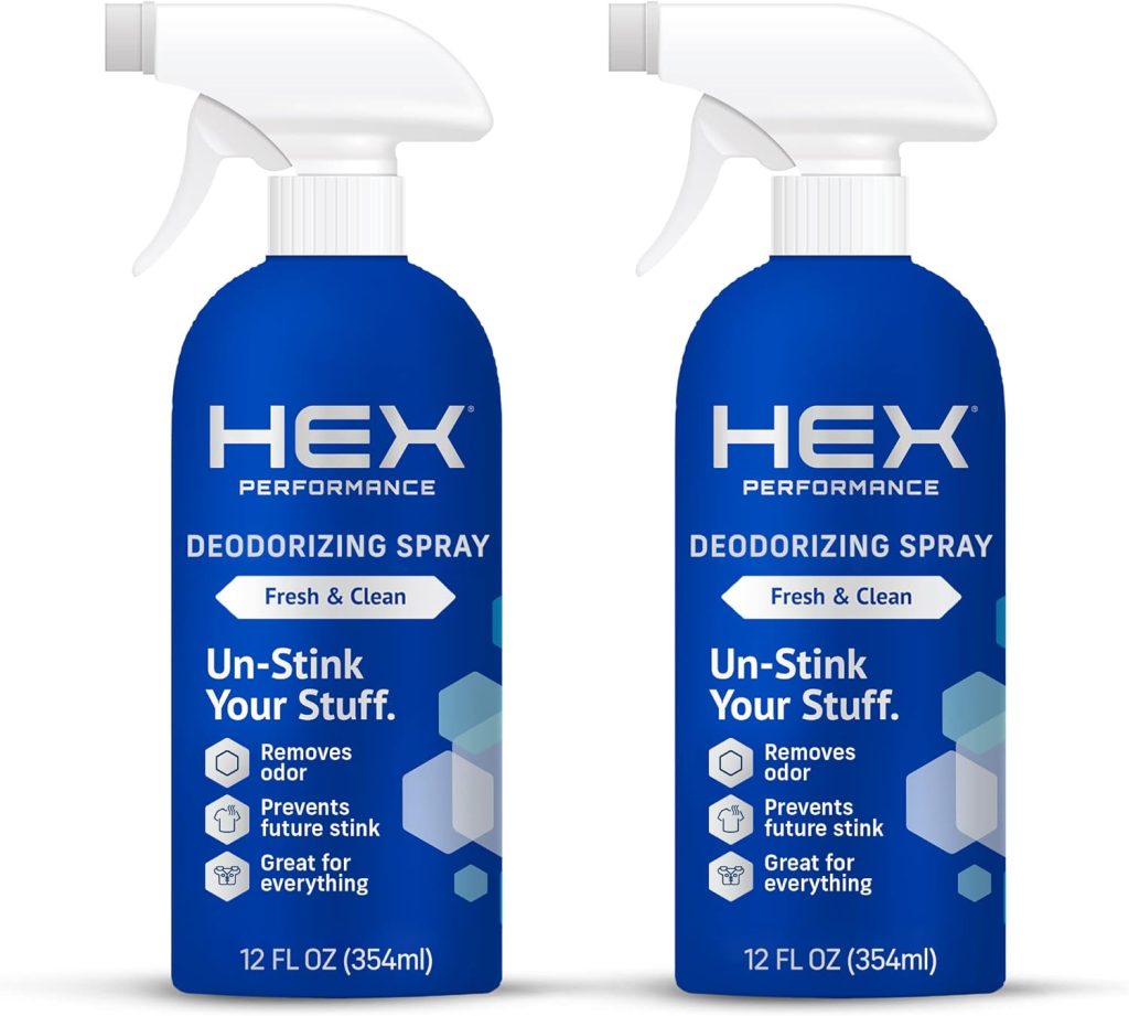 HEX Performance Deodorizing Spray, Fresh  Clean, 12oz (Pack of 2) - Awesome for Shoes, Gear  Workout Mats