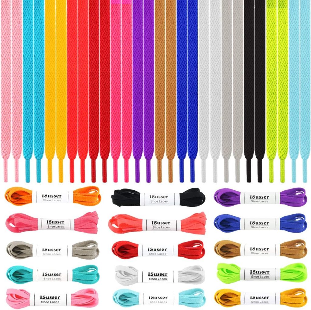 ISUSSER 15 Pairs 45 Flat Coloured Athletic Shoe Laces for Sneakers Skate Shoes Boots and Sport Shoes