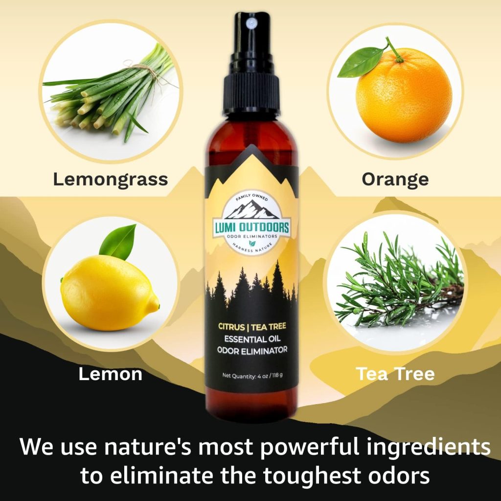 Lumi Outdoors Natural Shoe Deodorizer Spray  Odor Eliminator - Fresh Citrus Tea Tree Essential Oil Odor Eater