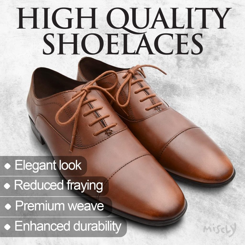 Miscly Shoe Laces for Dress Shoes - Round Oxford Shoelaces for Men - Multiple Lengths and Colors Available