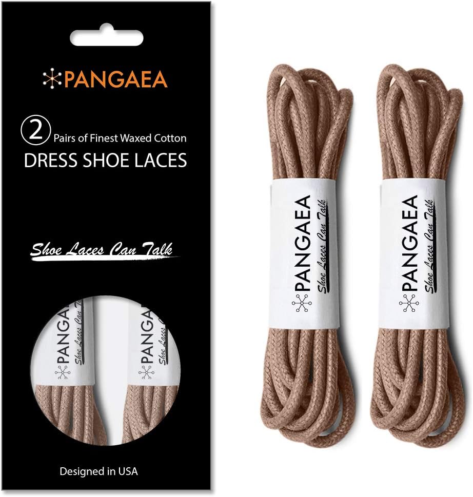 PANGAEA [4 Laces] 2-Pair Pack Waxed Round Oxford Shoe Laces for Dress Shoes Chukka 3/32Inch Thin