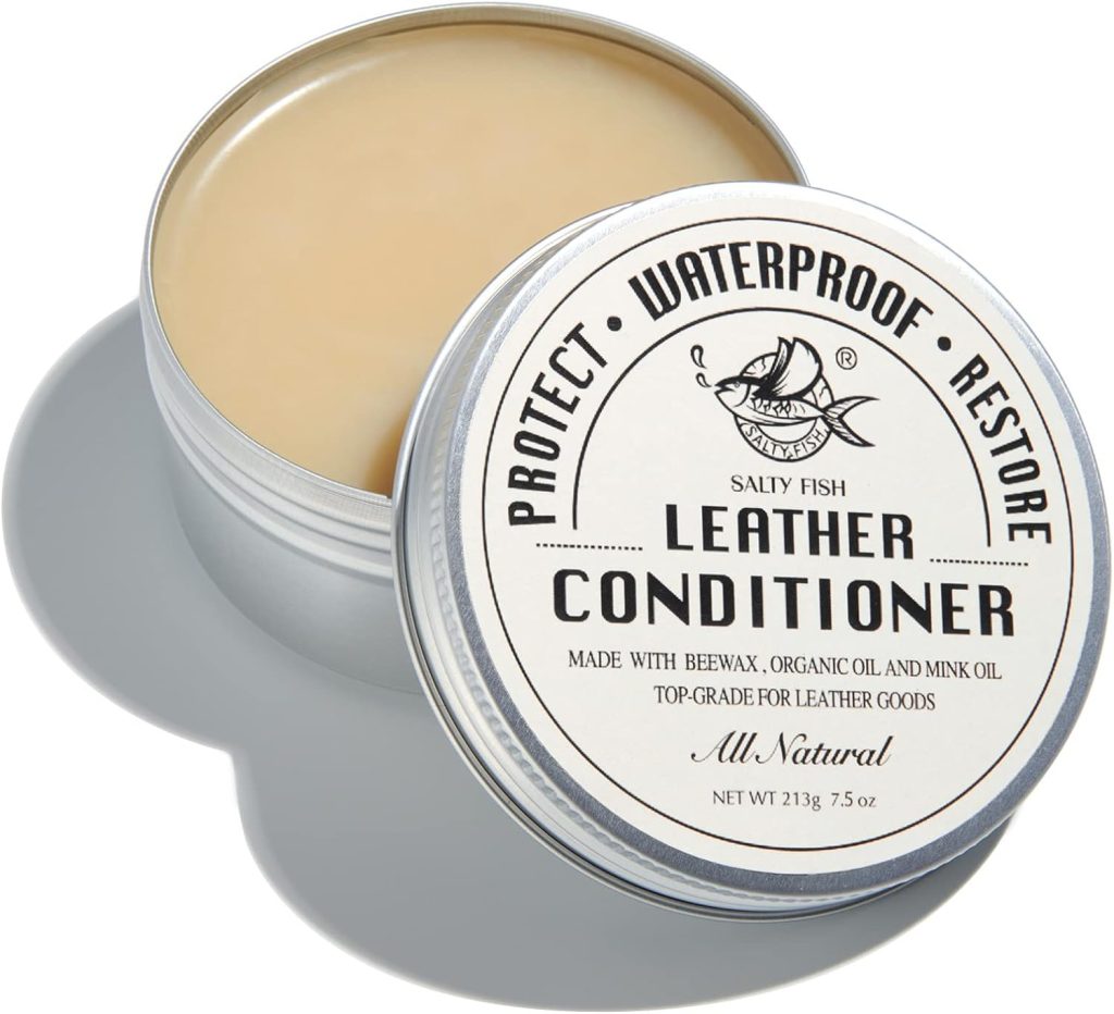SALTY FISH All-Natural Leather Conditioner and Cleaner,Made with Mink Oil Beeswax,Protect Soften Waterproof Leather Furniture,Car Seats,Shoes,Boots,Bags (3.53 Oz)