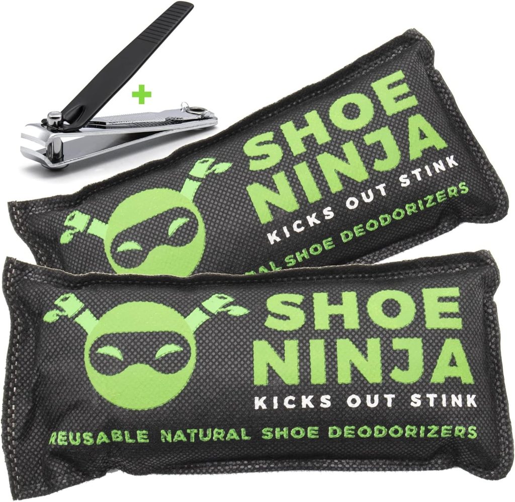 Shoe Deodorizer Inserts - Shoe Odor Eliminator - Activated Charcoal to Absorb Shoe Smell - Pack of 2 Shoe Smell Eliminator with Nail Clippers