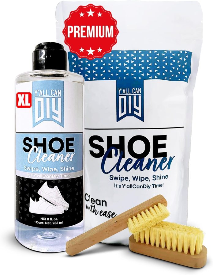 yallcandiy shoe cleaner kit 16 fl oz or 8 floz 2 shoe brushes golf sneaker cleaning ultimate shoe care for whites