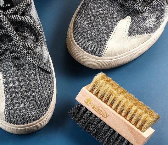 youngjoy dual sided sneaker shoe cleaner brush set boar and plastic bristles with microfiber cloth 1