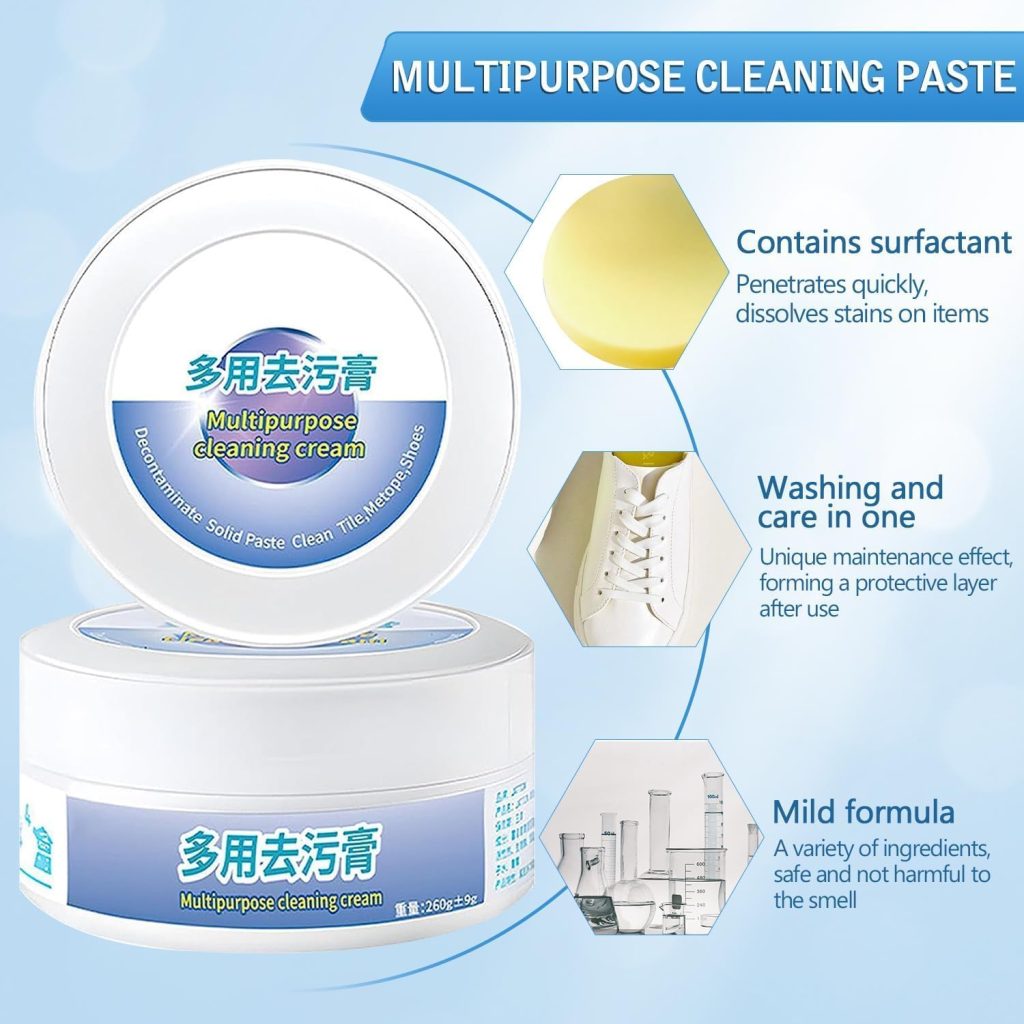 2023 New Multi-functional Cleaning and Stain Removal Cream, Multi-Purpose Cleaning Paste, Shoe Decontamination Solid, White Shoe Cleaner, Shoes Decontaminate Solid Paste (2pc with sponge)