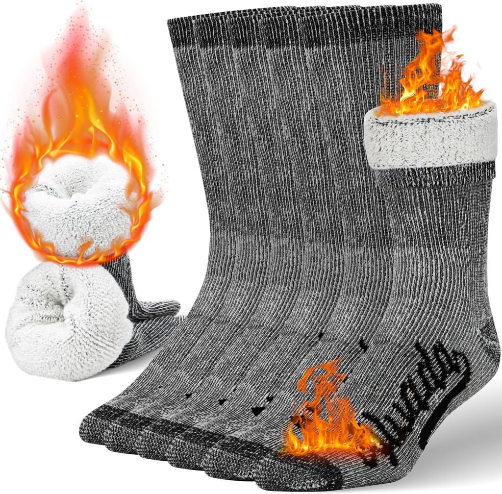 Alvada Mens Merino Wool Crew Socks Thermal and Warm Socks for Winter Work Hiking Running 3 Pairs