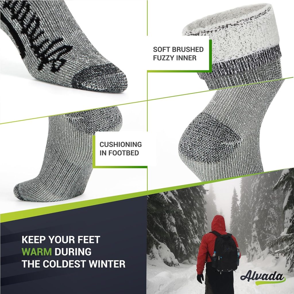 Alvada Mens Merino Wool Crew Socks Thermal and Warm Socks for Winter Work Hiking Running 3 Pairs