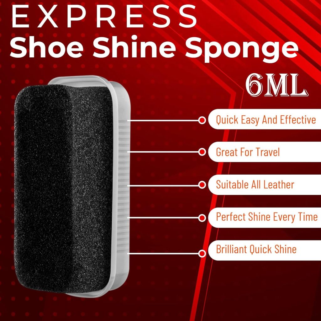 Express Shoe Shine Sponge- Extra Large Instant Shine Sponge for Shoes, Boots, Bags  More- 6mL