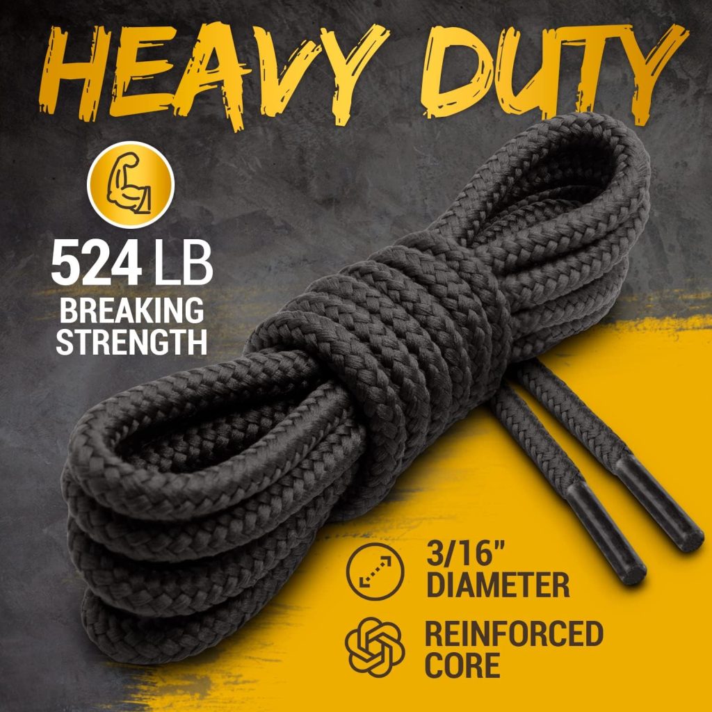 Miscly Round Boot Laces [1 Pair] Heavy Duty and Durable Shoelaces for Boots, Work Boots  Hiking Shoes