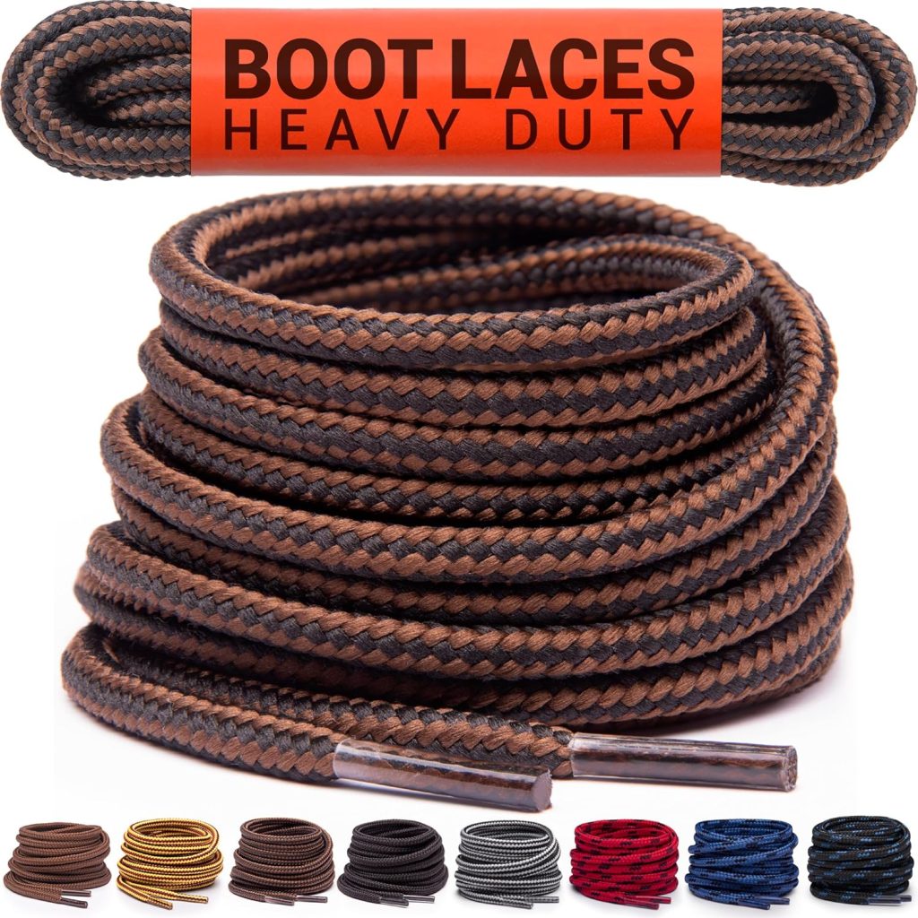 Miscly Round Boot Laces [1 Pair] Heavy Duty and Durable Shoelaces for Boots, Work Boots  Hiking Shoes