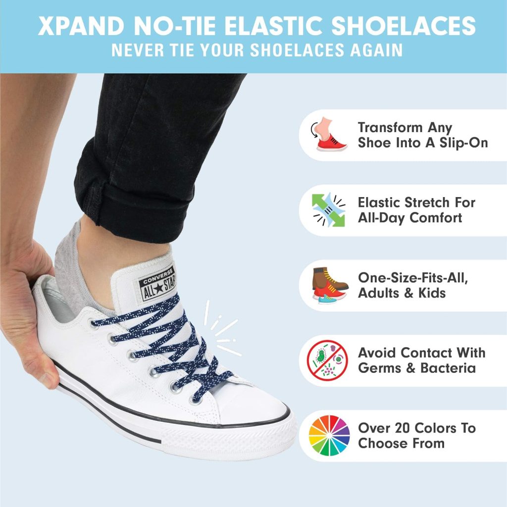 Xpand No Tie Shoelaces System with Elastic Laces - One Size Fits All Adult and Kids Shoes