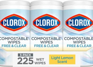 clorox free clear compostable cleaning wipes light lemon scent 75 count pack of 3 pack may vary