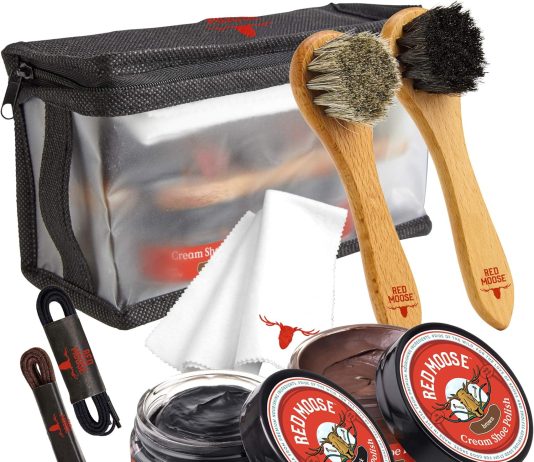 red moose 8pc black and brown shoeboot cleaning kit polish brushes cloth case
