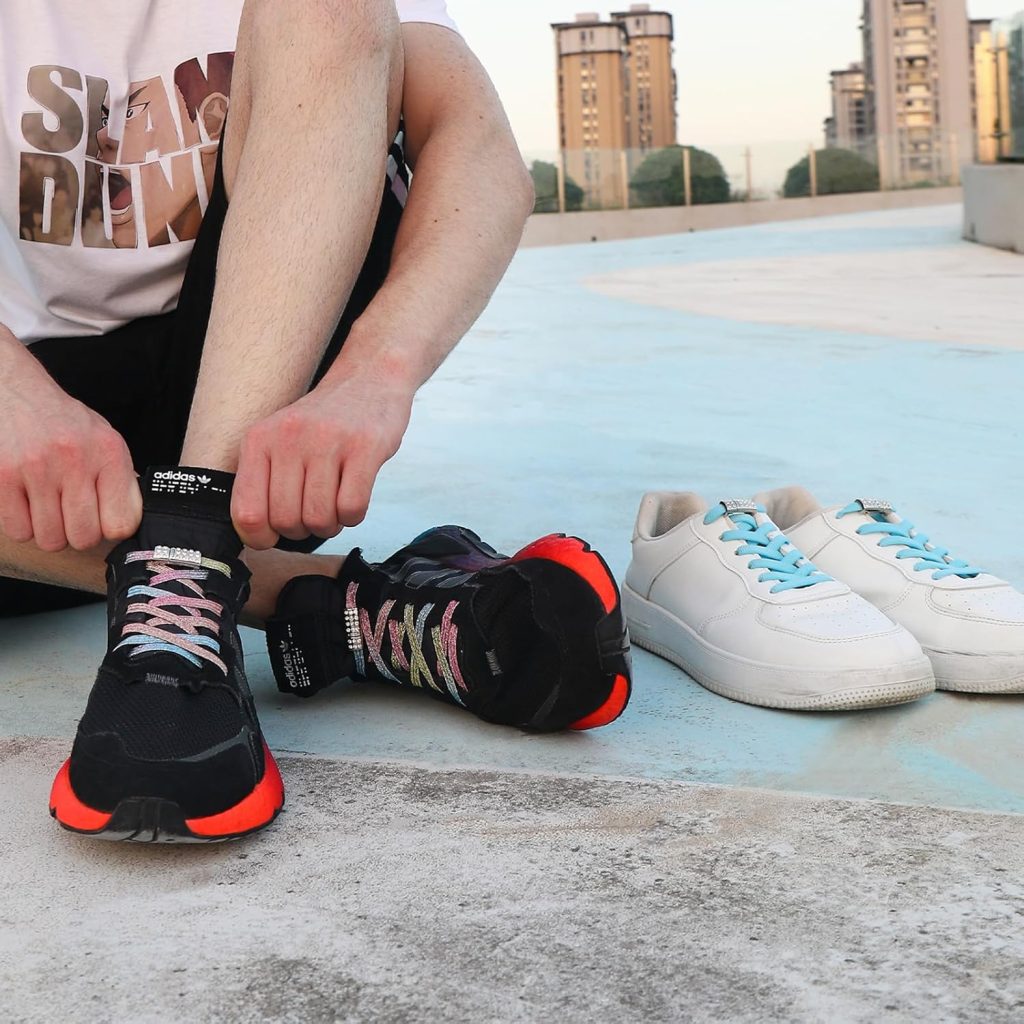 Aiboxin Elastic No Tie Flat Shoe Laces for Kids  Adults, Tieless Shoelaces for Sneakers, Stretch Shoes Strings for Women