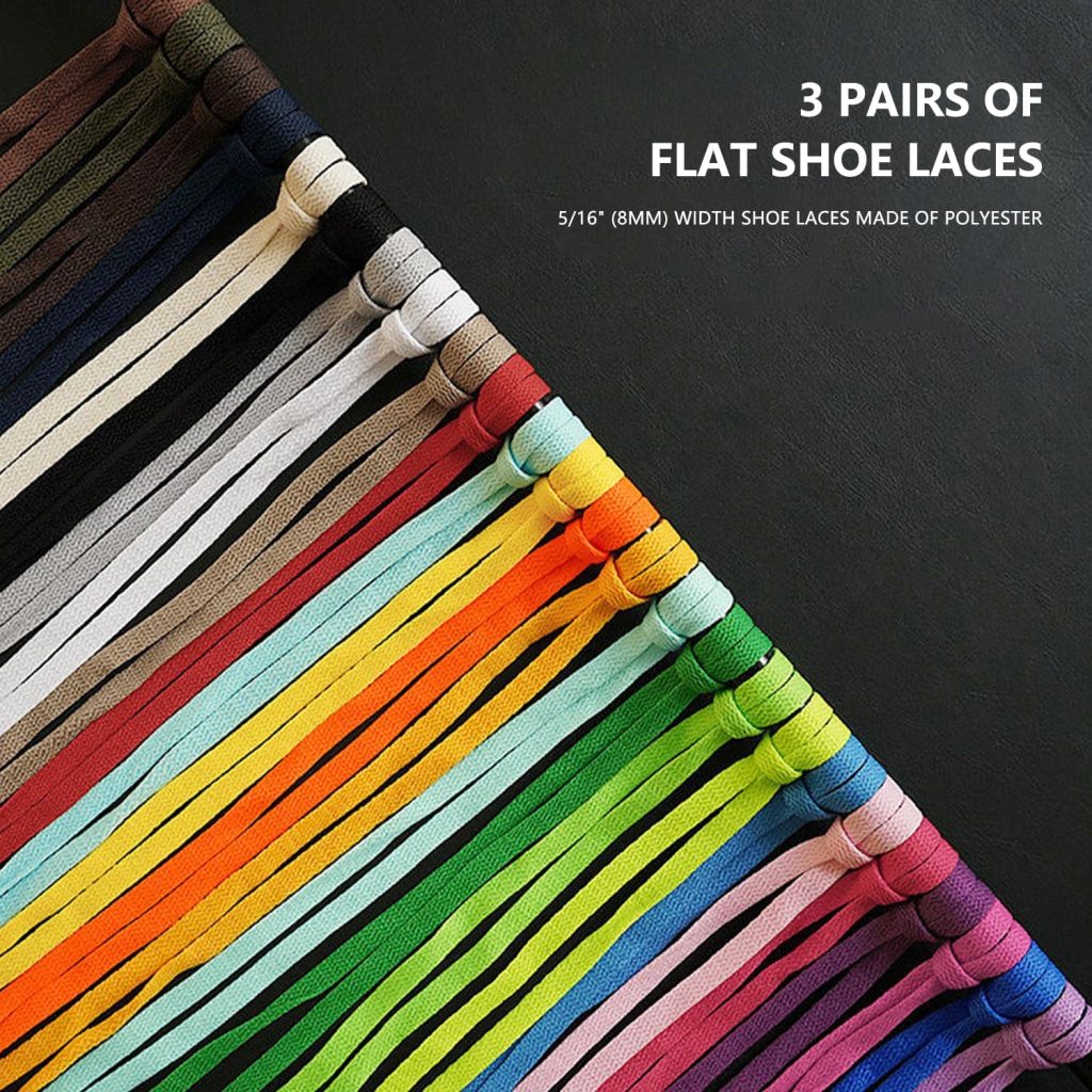 3 Pairs Flat Shoelaces for Sneakers Multi Colors of Shoe Laces for Adults and Kids Solid Colorful shoestrings
