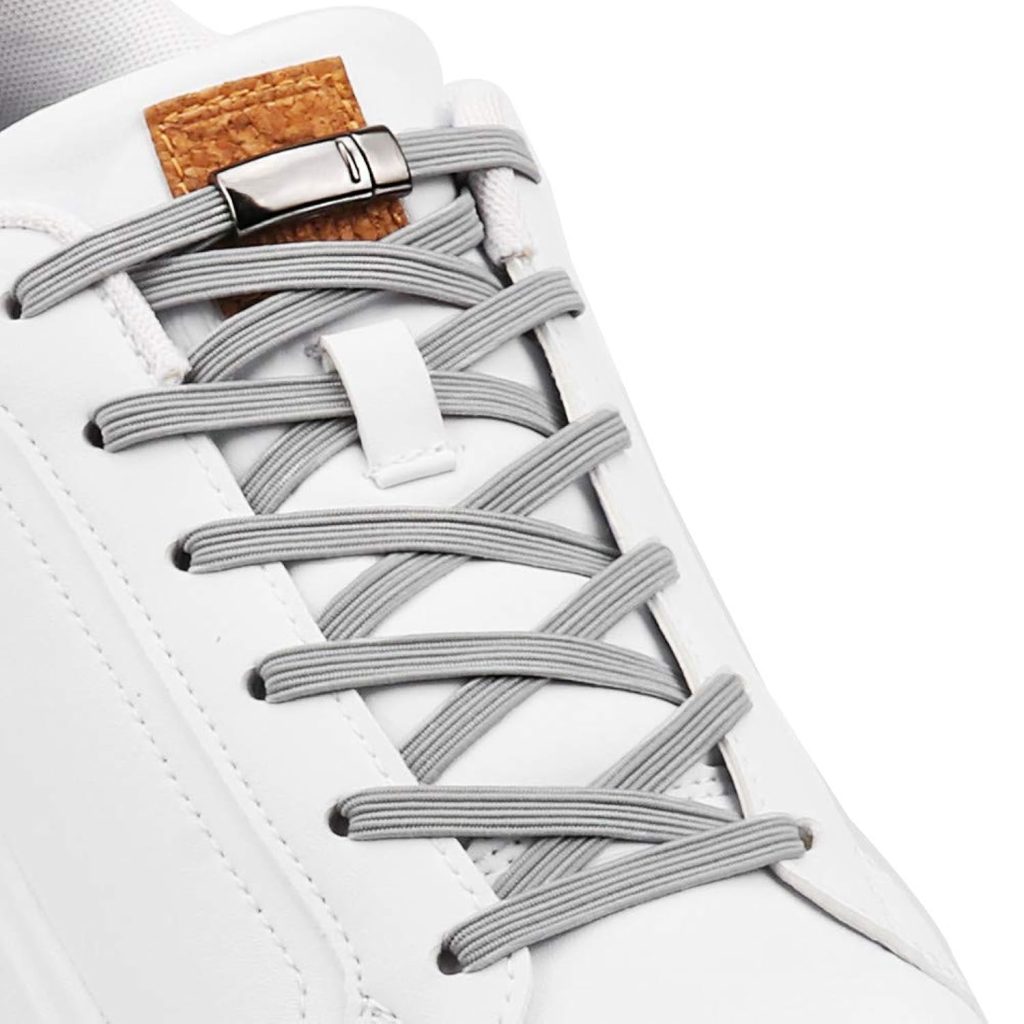 Aiboxin Elastic No Tie Flat Shoe Laces for Sneakers, Stretch Tieless Shoelaces for Kids  Adults, Magnetic Shoes Strings, light Gray