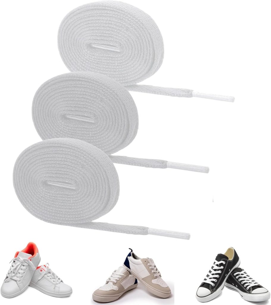 Ouligay 3 Pair Flat Shoe Laces for Sneakers 5/16 Wide Flat Shoelaces for Sneakers Athletic Running Shoes