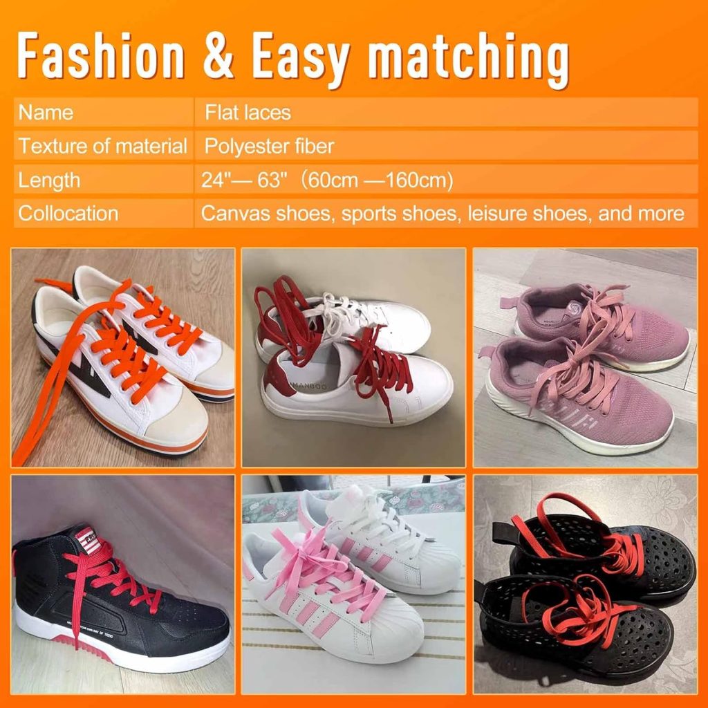 VSUDO 2 Pairs 5/16 Fine Weave Flat Shoe Lace Shoestring for Running Athletic Sneaker