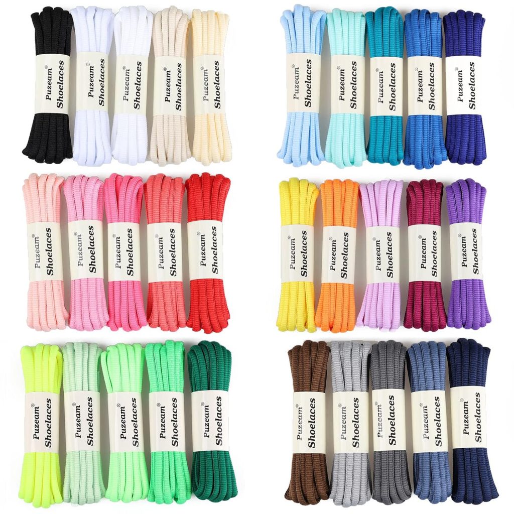 2 Pairs Oval Athletic Shoelaces 30 Colors 1/4 Half Round Shoe Laces for Sneakers