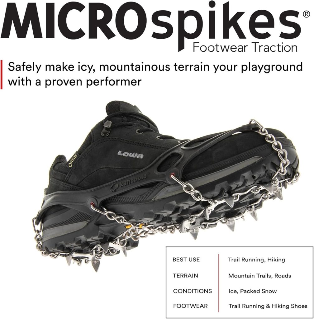 Kahtoola MICROspikes Footwear Traction for Winter Trail Hiking  Ice Mountaineering - Black - Medium