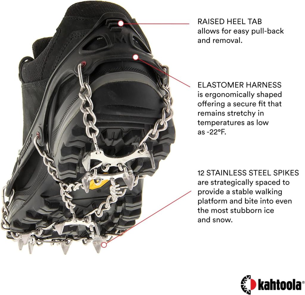 Kahtoola MICROspikes Footwear Traction for Winter Trail Hiking  Ice Mountaineering - Black - Medium