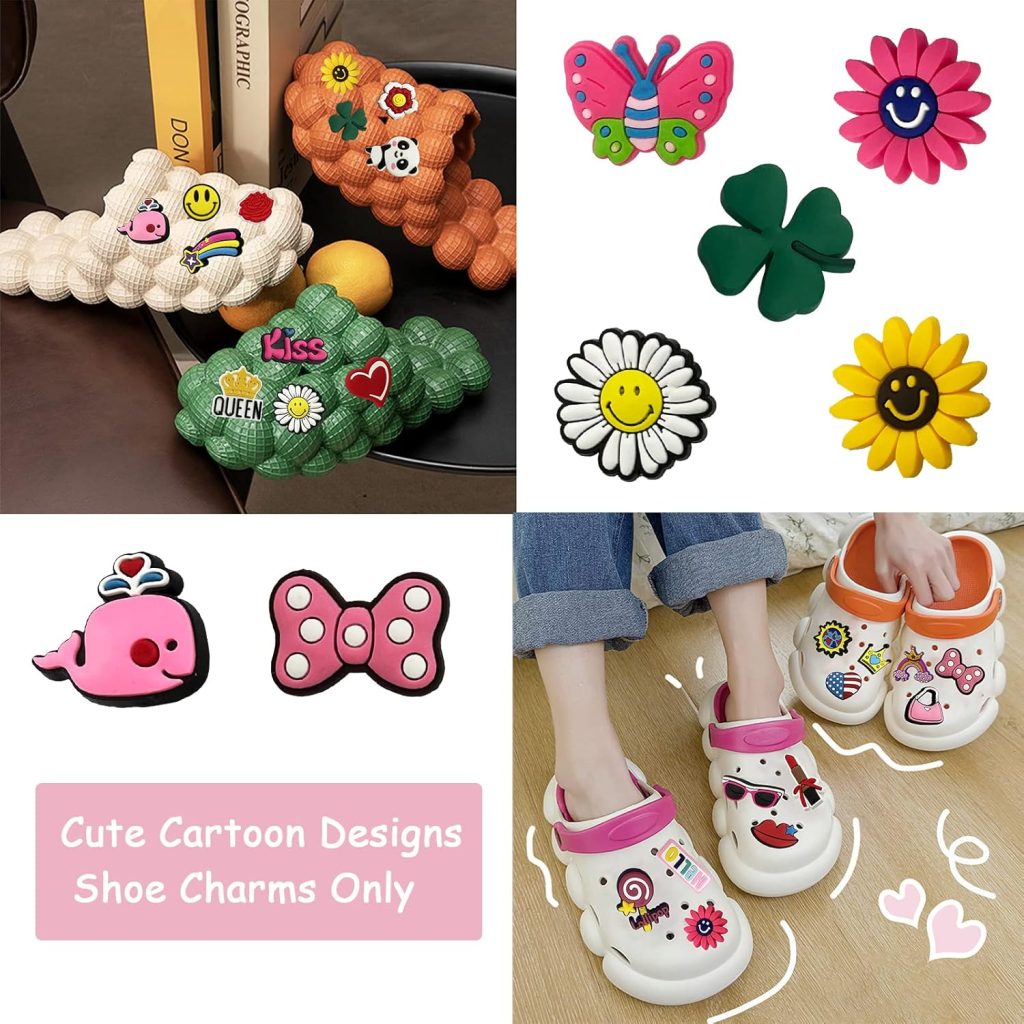 Shoe Charms for Women Boys Girls Kids Teens 30 Pcs Shoe Ornaments for Bubble Slides Funny Cartoon Cute Shoe Decoration Pins Accessories for Adults Men Birthday Gifts