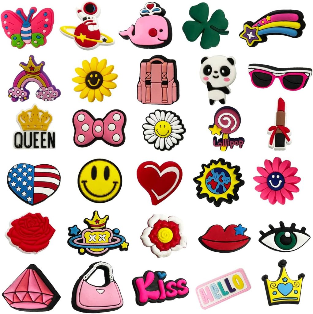 Shoe Charms for Women Boys Girls Kids Teens 30 Pcs Shoe Ornaments for Bubble Slides Funny Cartoon Cute Shoe Decoration Pins Accessories for Adults Men Birthday Gifts