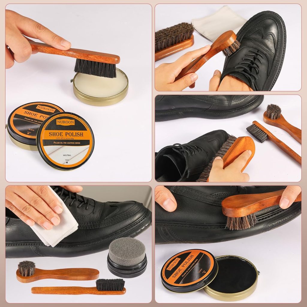 13Pcs Shoe Polish Kit for Men Women - 3 Horsehair Brushes, Black Brown Neutral Mink Oil for Boots Shine Care Kit 13Pcs Shoe Polish Kit for Men Women - 3 Horsehair Brushes, Black Brown Neutral Mink Oil for Boots Shine Care Kit